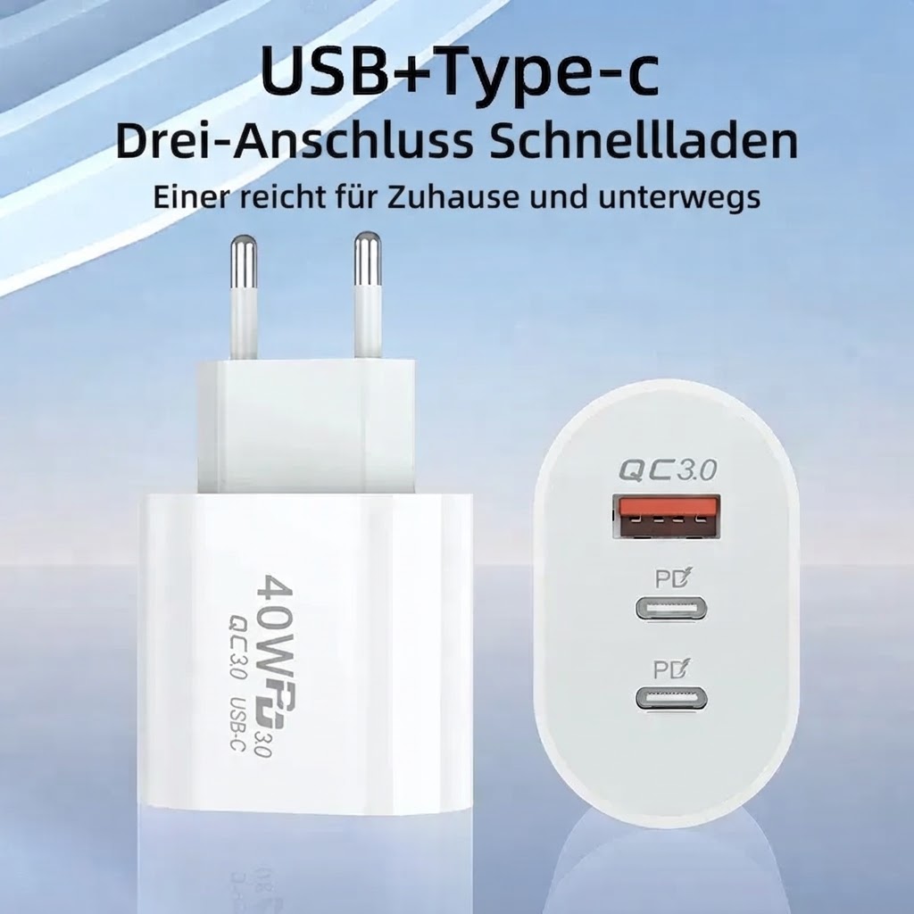 40W PD QC 3.0 Dual USB Ladegerät Schnellladung